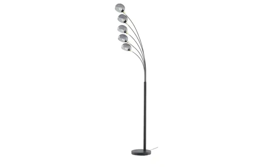 Meisterleuchten Bogenleuchte, 5-flammig, schwarz / Rauchglas