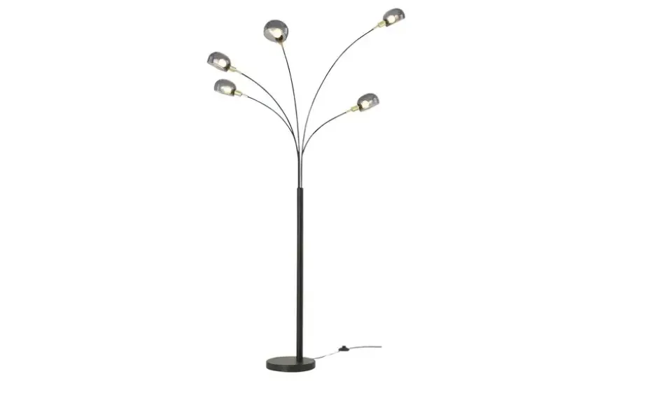 Meisterleuchten Bogenleuchte, 5-flammig, schwarz / Rauchglas