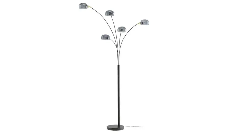 Meisterleuchten Bogenleuchte, 5-flammig, schwarz / Rauchglas