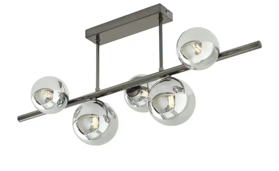 Meisterleuchten Deckenleuchte, 5-flg. schwarzchrom/Rauchglas